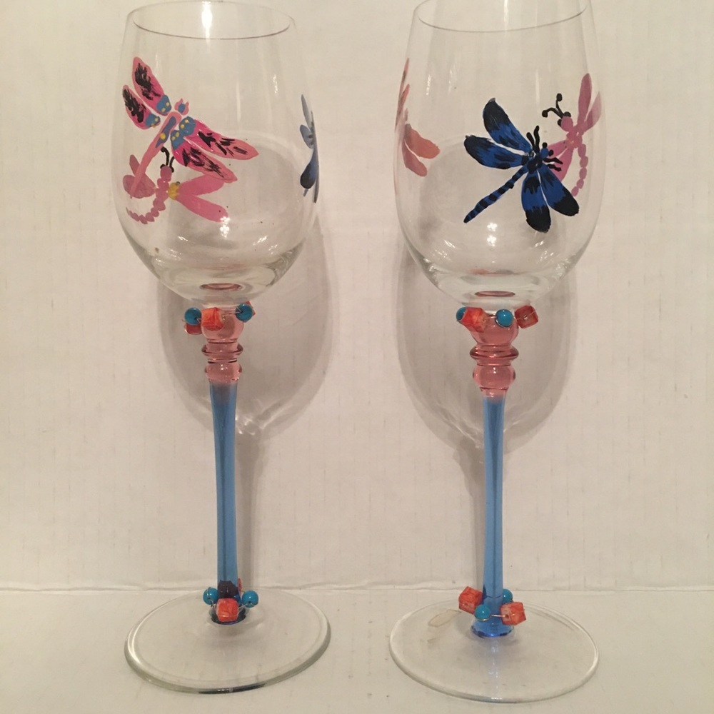 Dragonfly Hand Painted Wine Glass Set